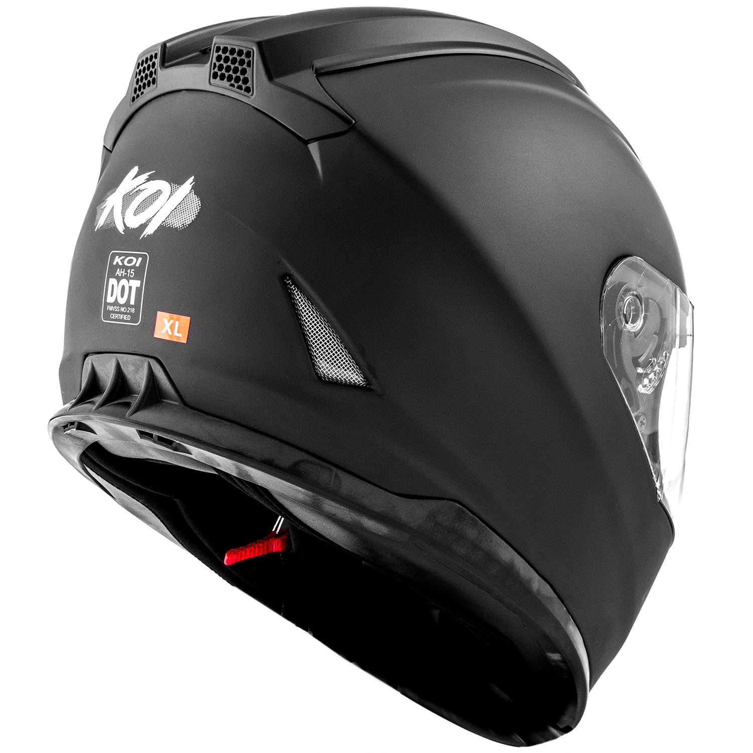 DOT Motorcycle Helmet Full Face KOI Matte Black w/ Clear Visor - Adult