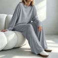 thumbnail image 4 of Iyufng Womens Two Piece Sets Loose Round Neck Long Sleeve Tops Elastic Waist Wide Leg Pants Loungewear Sets, 4 of 7