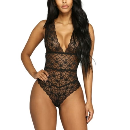 

MERSARIPHY Women V-Neck Lace Up Bandage Bodysuit Lingerie