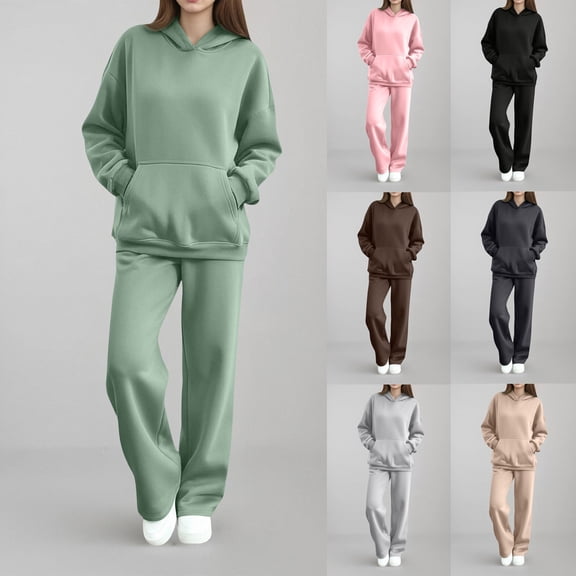 Sweatsuit Set for Women Hooded Sweatshirt Elastic Waist Straight Leg Pants Casual Loose Sports Sets Lightweight Fashion Workout Outfits with Pockets