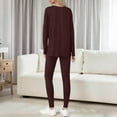 thumbnail image 5 of Dazajoo Womens 2 Piece Lounge Set Long Sleeve V Neck Top and Elastic Waist Leggings Lightweight Solid Color Sweatsuits,Brown,M, 5 of 6