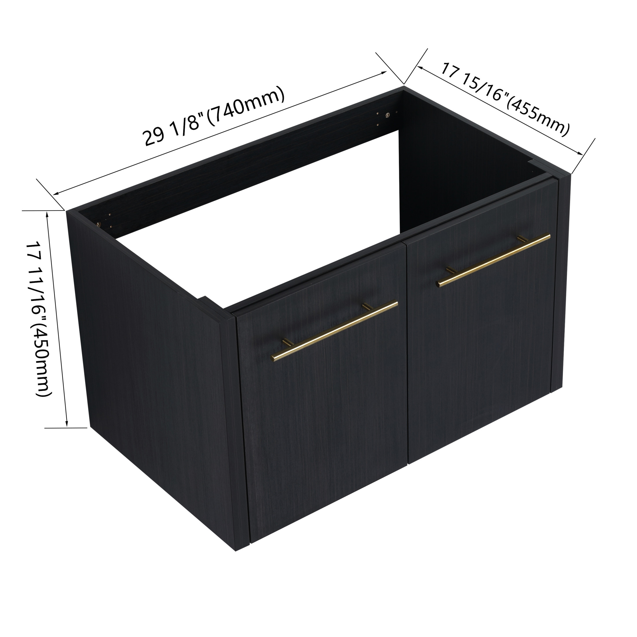 Noble House 30" Floating Bathroom Vanity Cabinet, Plywood Black Chestnut, Soft-Close Door, Excluded Sink, Black Chestnut