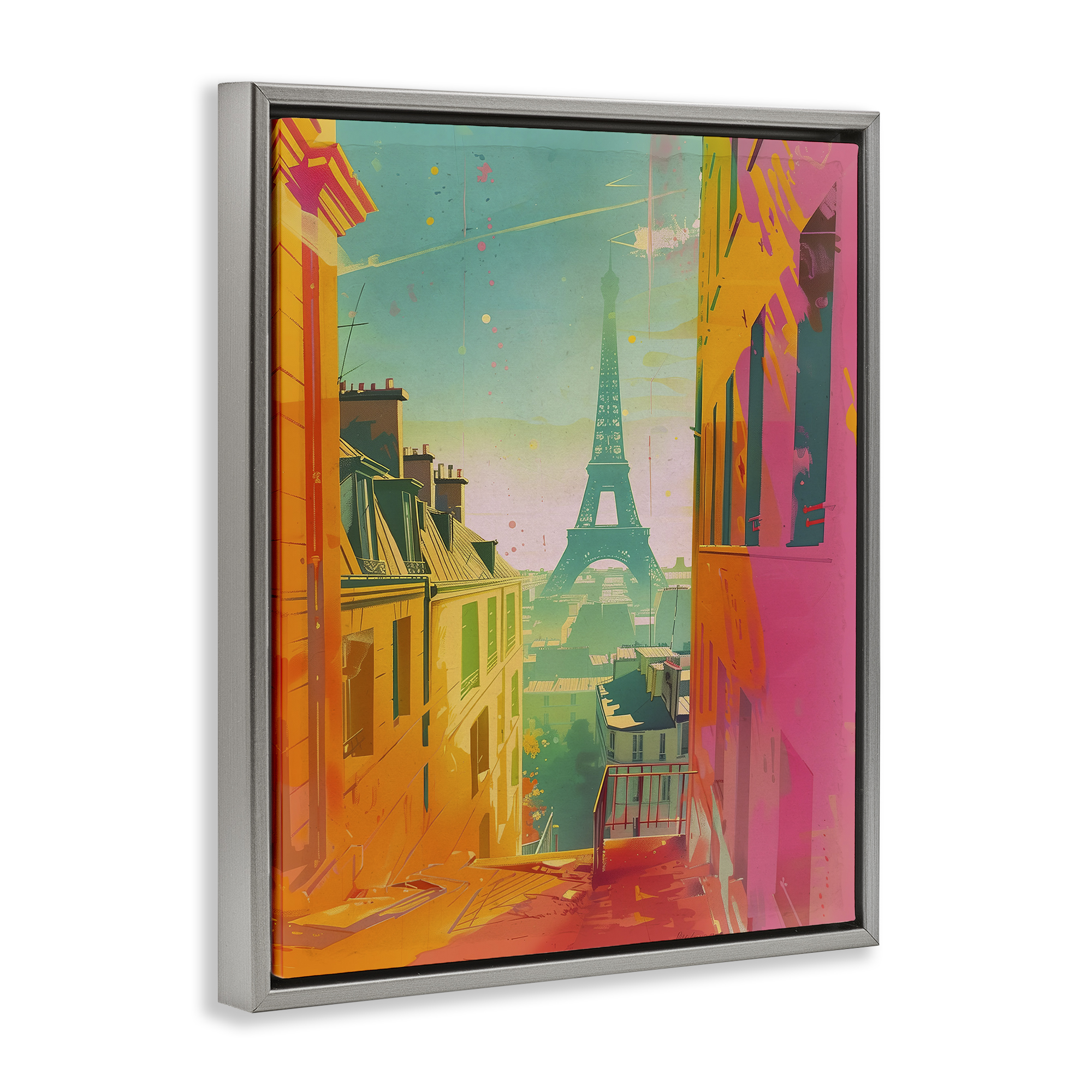 Stupell Industries Modern Paris Tower Town & City Painting Gray Floater Framed Art Print Wall Art, 25 x 31