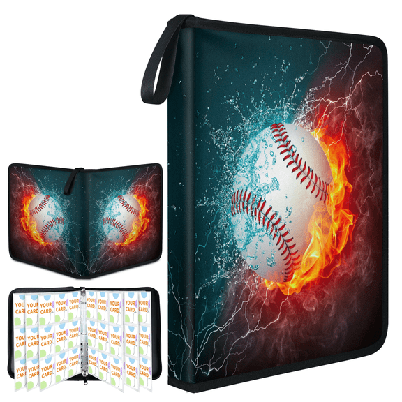 4-Pocket Baseball Card Binder,Holds 400 Cards with 50 Removable Sleeves,Sports Trading Card Album for Collectibles,Ideal Gift for Collectors