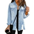 thumbnail image 5 of Women's Oversized Denim Jacket Casual Long Sleeve Denim Shirts Distresse Jean Jacket Fall Outfits, 5 of 7