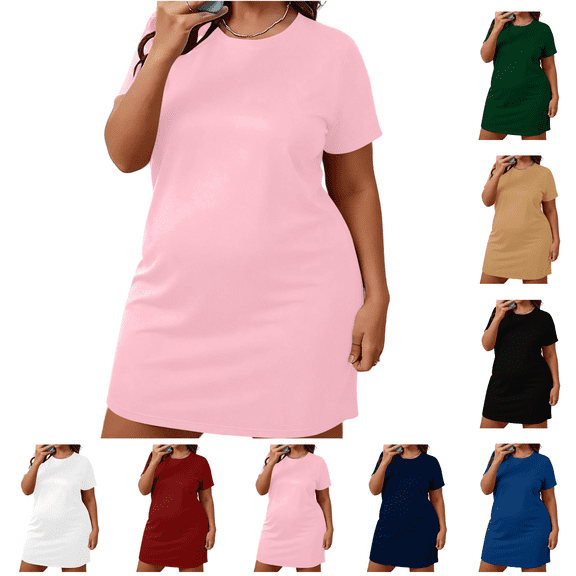 Utoimkio Women's Summer Short Sleeve T-shirt Dress Plus Size Loose Mini Nightgown Comfy Soft Crewneck Lounge Sleepwear Size L-5XL