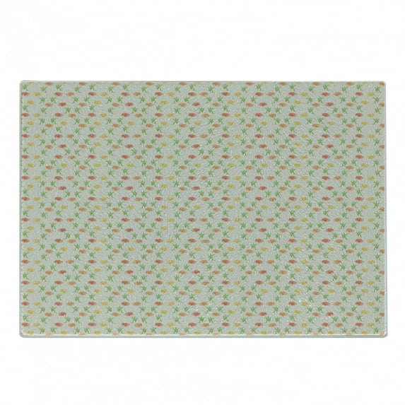 Orange and Yellow Cutting Board, Repeating Pattern of Wild Floral Aster Spring Revival, Decorative Tempered Glass Cutting and Serving Board, in 3 Sizes, by Ambesonne
