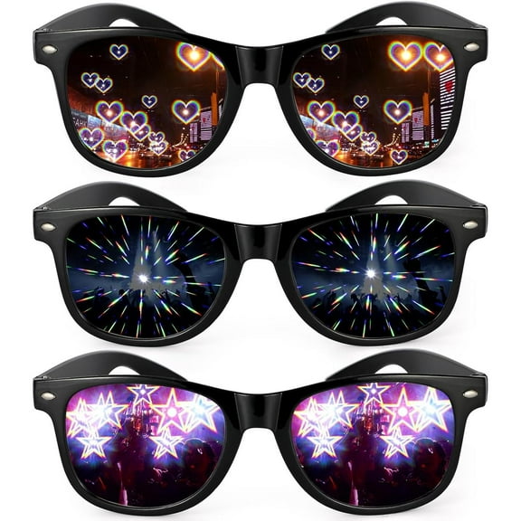 3D Prism Diffraction Glasses with Heart & Star Rainbow Effects Party 3D Sunglasses