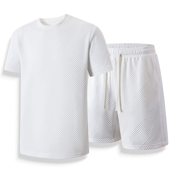 PNTUTB Men's Casual Loose Solid Color Crew Neck Short Sleeve T Shirt with Elastic Waist Drawstring Shorts Set