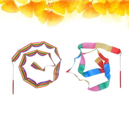 Worgeous 2pcs 4m Colorful Rhythmic Gymnastics Ribbons with Flame Stitching Dancing Streamers for Kids and Beginners