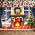 thumbnail image 2 of Festive Design Christmas Banner Decorative Stockings Wreath Holiday Fireplace Decoration for Family Gathering Winter Festive Indoor Celebration, 2 of 9