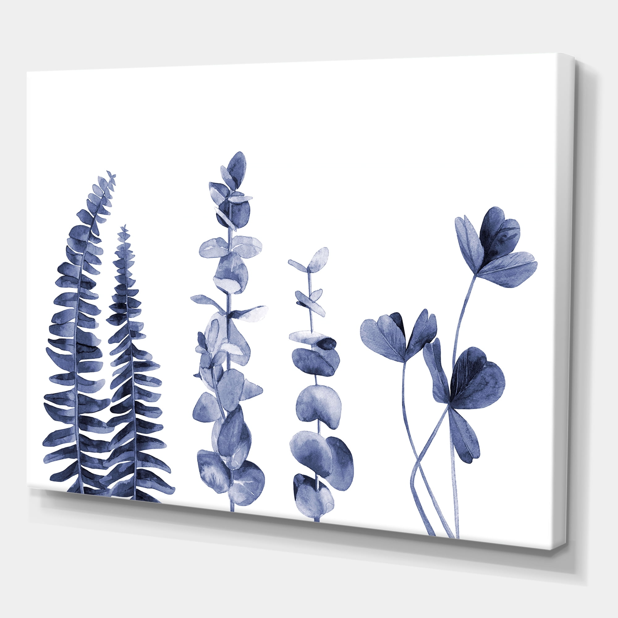 Navy Blue Eucalyptus On White I 32 in x 24 in Painting Canvas Art Print, by Designart