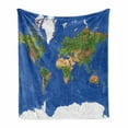thumbnail image 1 of World Soft Flannel Fleece Blanket, Geography Cartography Theme Continents Vegetation Nature Oceans Icy Cold Lands, Cozy Plush for Indoor and Outdoor Use, 50" x 60", Blue Green White, by Ambesonne, 1 of 6