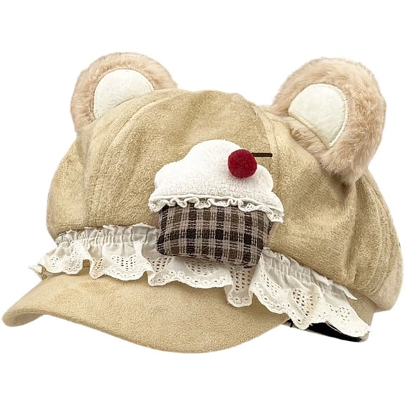 Slccxzc Sweet Lolita Beret Hat Women Winter Lace Berets Cute Bear Ear Beanie Cap Kawaii Hair Accessories