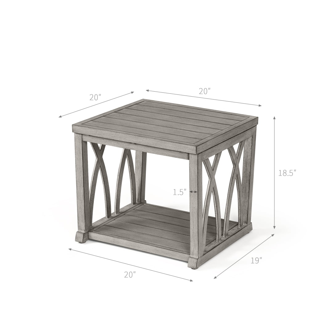 Outdoor Aluminum 2-Tier Side End Table, Limed Oak Finish, Adjustable Leveling Feet, Rust-Free