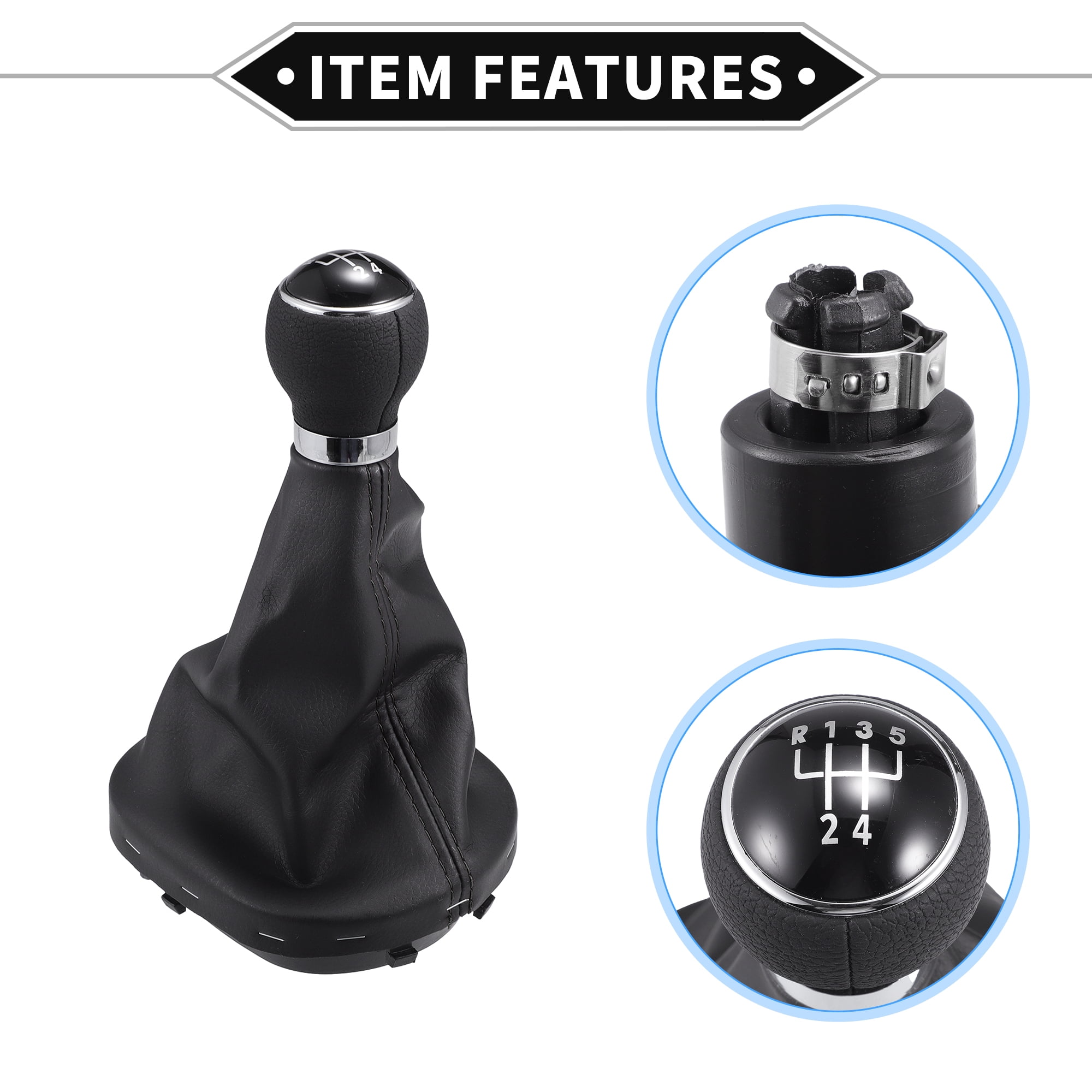 Unique Bargains 1 Set Gear Shift Knob with Boot Dust Cover Compatible for VW Caddy II 2 MK2 Faux Leather Black 5 Speed