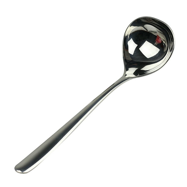 Ounissouiy Cuchara para servir de acero inoxidable con acabado de espejo, cuchara grande para sopa, buffet, banquete, fiesta, cena, vajilla, Mostrada plata y mango largo