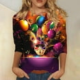 thumbnail image 2 of QATAINLAV Fall Savings Women's Mardi Gras Outfits Fashion Casual Round Neck 3/4 Sleeve Loose T-Shirt 2025 Carnival Party Trendy Graphic Tees Multicolor L, 2 of 6
