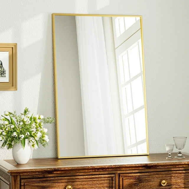 BEAUTYPEAK 24"x36" Bathroom Mirror Wall Mirror with Rectangular Metal Frame, Gold