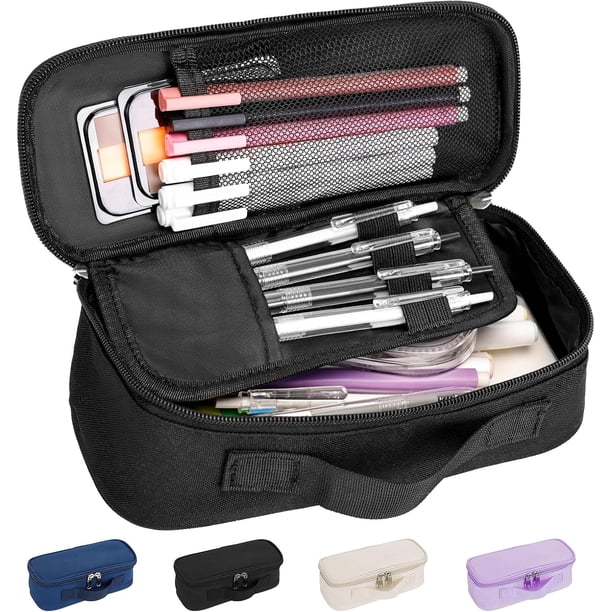 Estuche de gran capacidad para lápices, multifuncional, con compartimentos, para niñas y niños, para papelería, cosméticos, 2100 ml (negro).