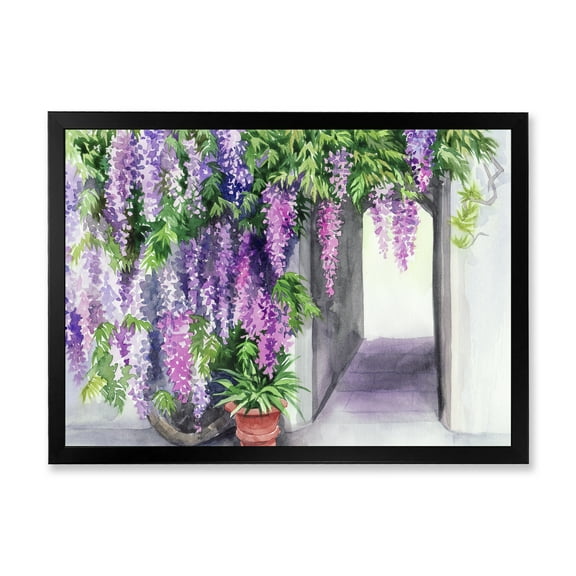 Designart 'Purple Wisteria Blossom' Traditional Framed Art Print