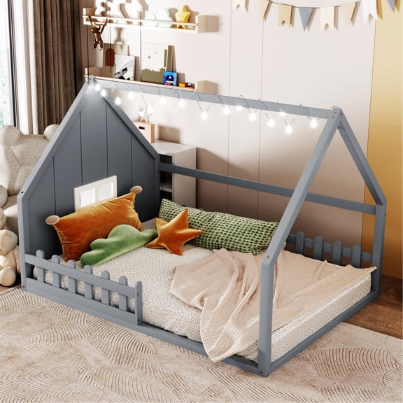 Wood Bed with LED, Play Area Function | Bedroom for Young Ones, Encourage Imagination