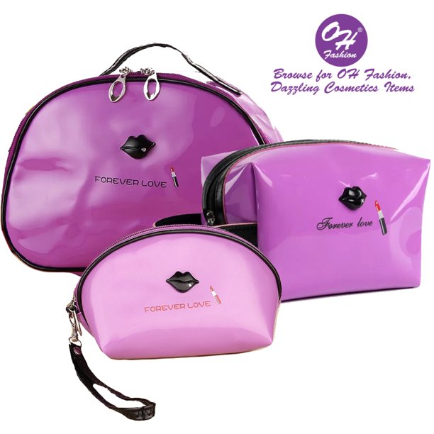 OH Fashion Travel Cosmetic Bag 3 Piece Set Famous in Purple Women Makeup Organizer Toiletry Bag