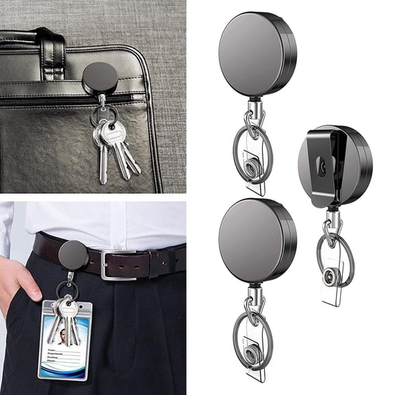 3x Retractable Badge Holders with Carabiner Reel Card Holders Belt Clip