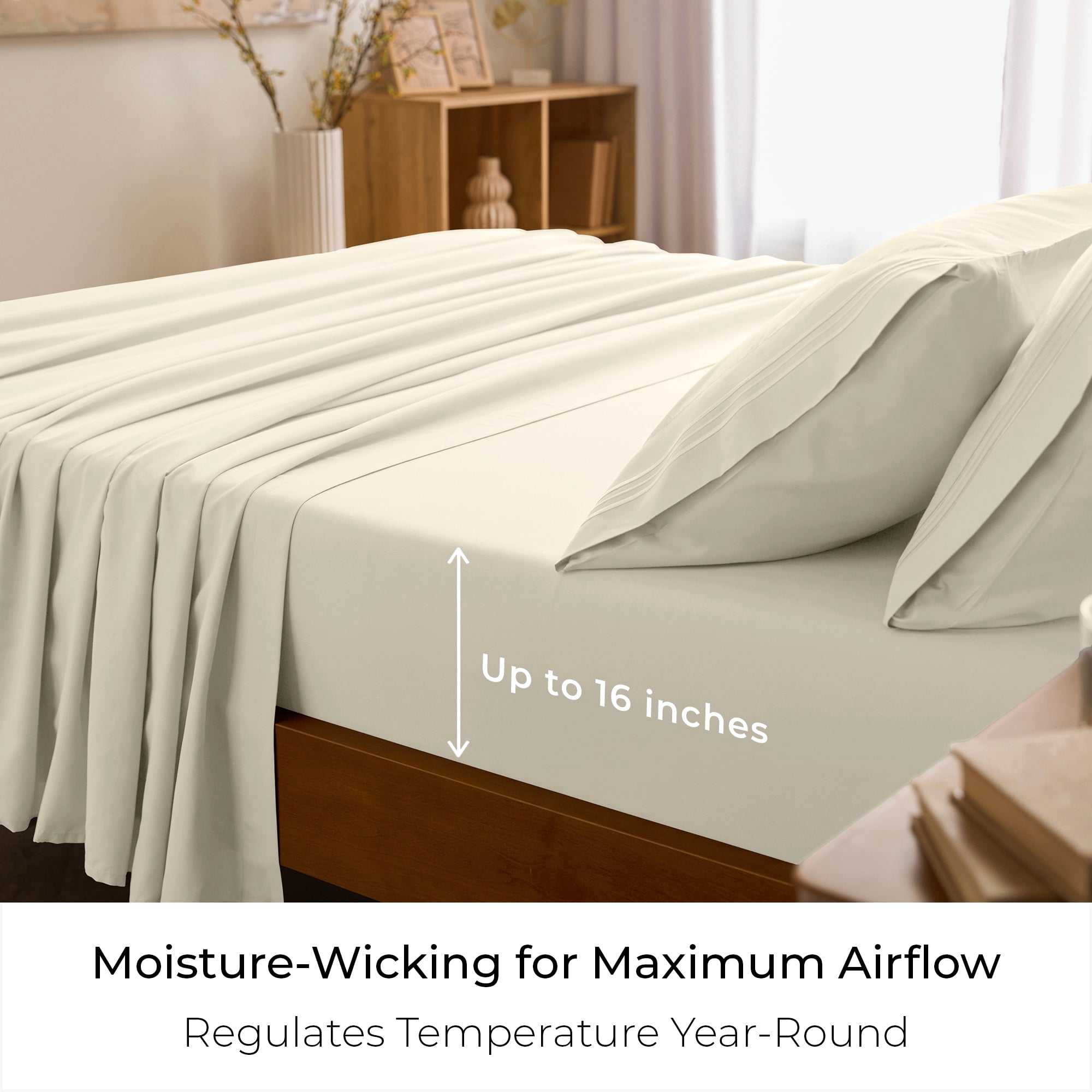 Mellanni 4-Piece Iconic Queen Bedsheet Set - Microfiber, 16" Deep Pocket, Cooling, Wrinkle, Fade, Stain Resistant, Golden Ivory