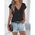 thumbnail image 3 of jinghuiyue Womens Button Down Sweater Vest Cap Short Sleeve Lightweight Cardigan Cable Knit Tops XL, 3 of 7