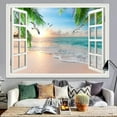 thumbnail image 3 of Nature Landscape Tapestry, Cozy Outside of Window Tropical Palm Tree Beach Sea Mew Sunset Scenery Tapestry Wall Hanging, Colorful Bedroom Living Room Dorm Decor 70X60IN, 3 of 3