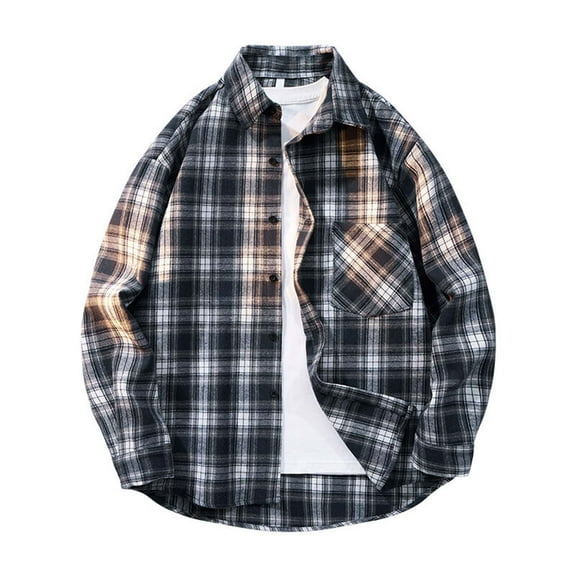 M-5X Plus Size Shirts for Men with Pocket Long Sleeve Big & Tall T-Shirts Button-Down Collared Casual Plaid Printed Lapel Shackets Tops