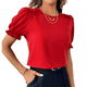 thumbnail image 2 of Blusa de de Corta , Elegante y con Cuello para Mujer, Blusa de Verano. Rojo L, 2 of 6