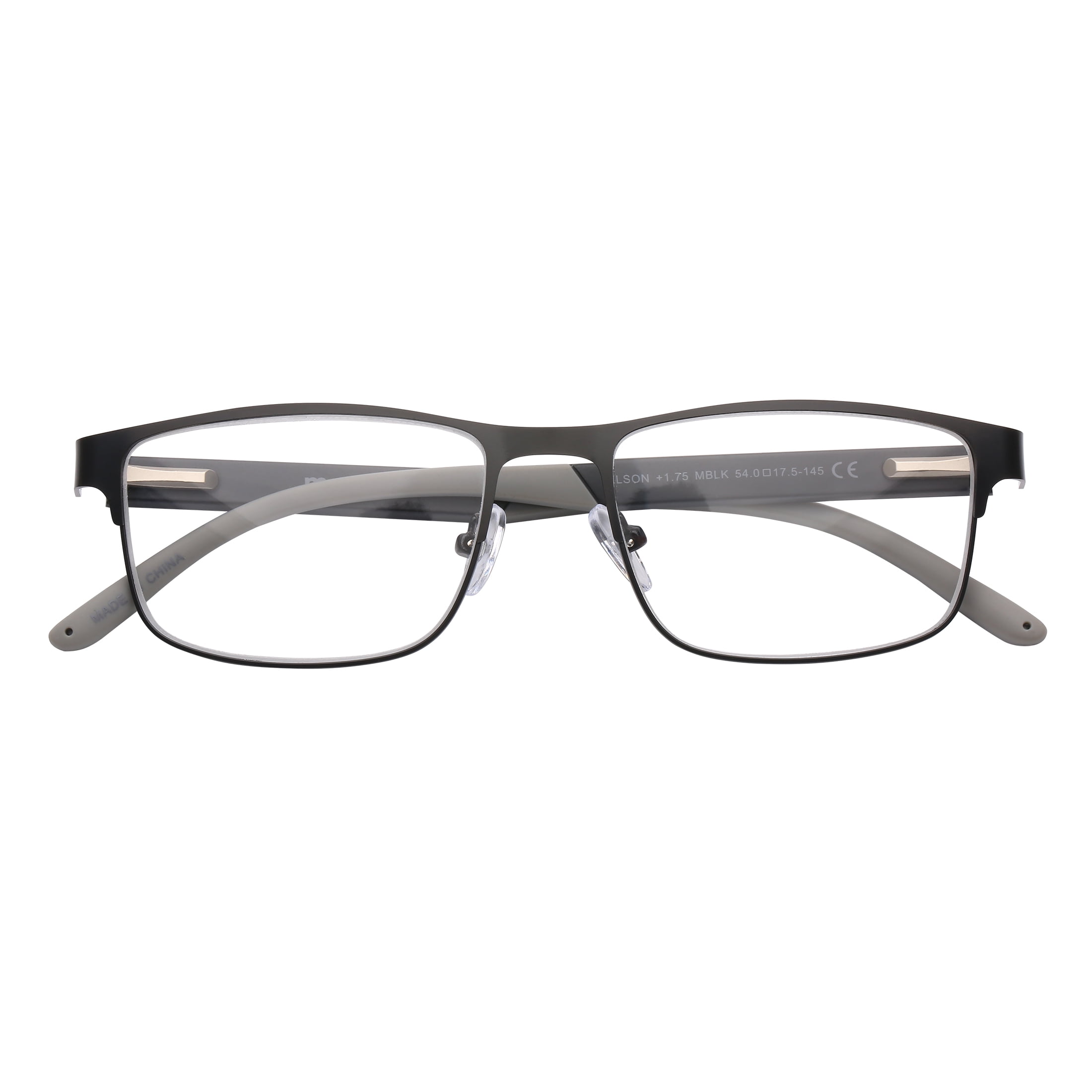 M+ Mens Spring Hinge Metal Reading Glasses Mblk 2.50 Nelson in Matte Black with Pouch