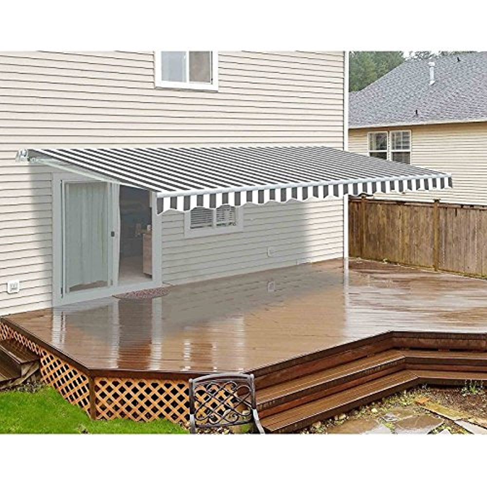 Ul Li Aleko Easy To Use Motorized Retractable Awning Is Perfect For A Patio Or Entertainment Area Li Li Motor Opens Your Awning Easily In Less Than A Minute Also Includes Hand Crank For Manual Operation Li Li Aleko Awnings