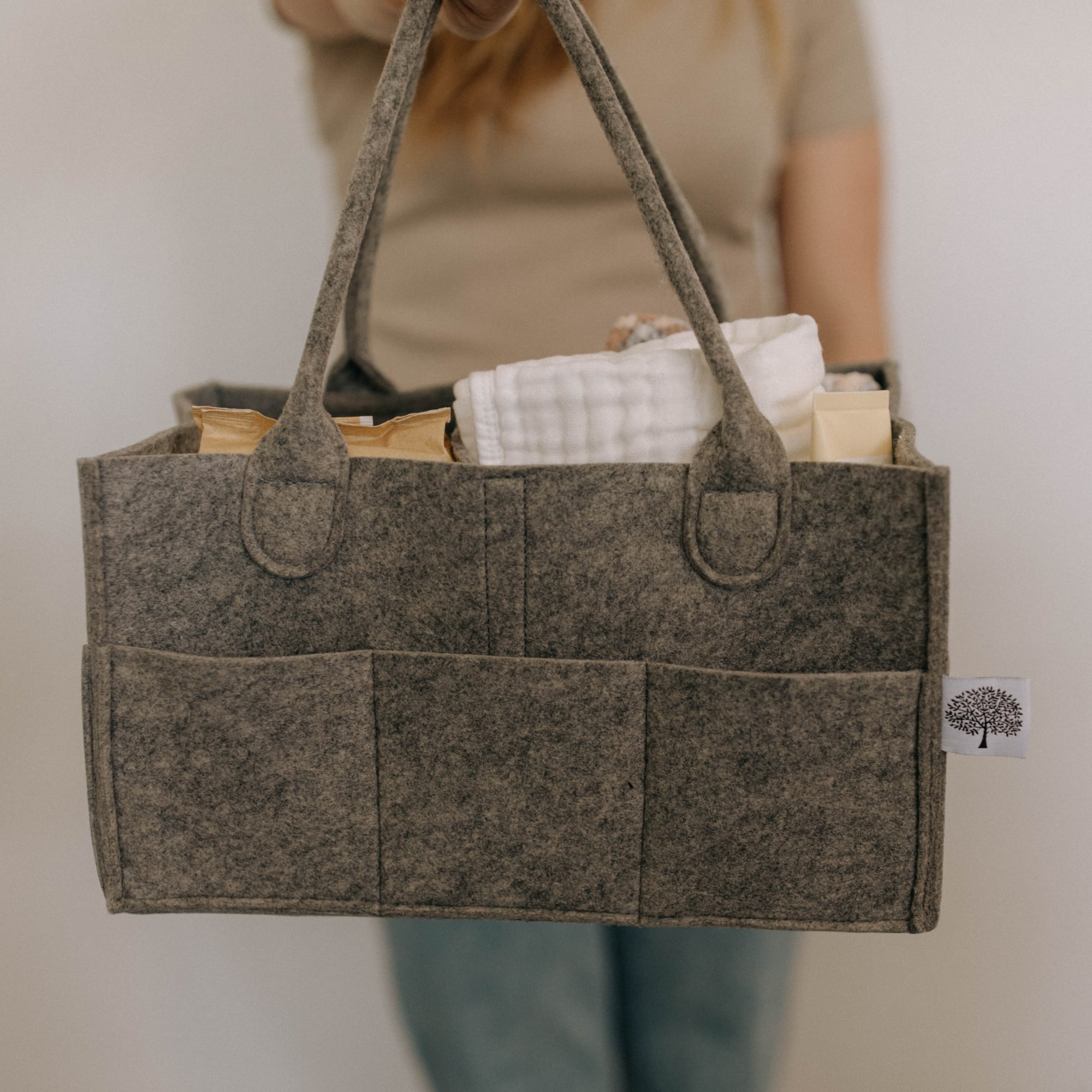 Parker Baby Co. Felt Diaper Caddy - Large Nursery Organizer with Removable Dividers - Dark Gray
