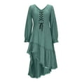 thumbnail image 4 of aohooy Sundress Dress Woman 2025 Ruffled Gothic Vintage Cowgirl Midi Dresses Irregular Hem Long Sleeve Holiday Western Outfit Army Green,S, 4 of 8