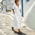 thumbnail image 5 of IUYRTFE Women's V Neck Button Down Midi Dress Short Sleeve Lightweight Casual Summer Flowy Dress with Pockets, 5 of 6