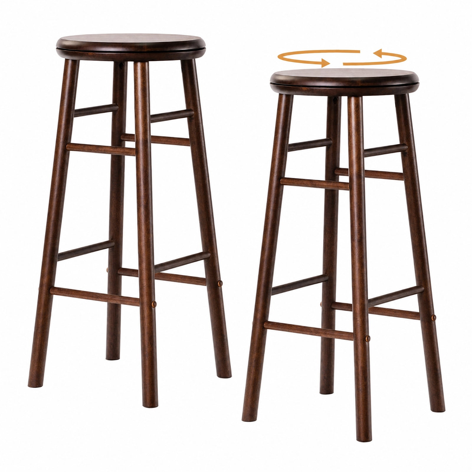 Furnibear 29" Swivel Bar Stools Set of 2 with Footrests & Crossbars for Kitchen Island Counter Bar Pub Dining Home, Walnut