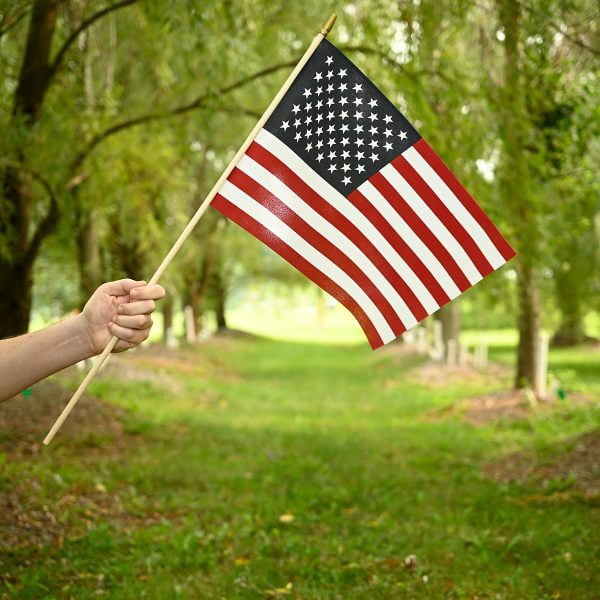 12-Pack, Super Tough US Stick Flag 12"x18" 30" x 3/8" No Fray -US Made