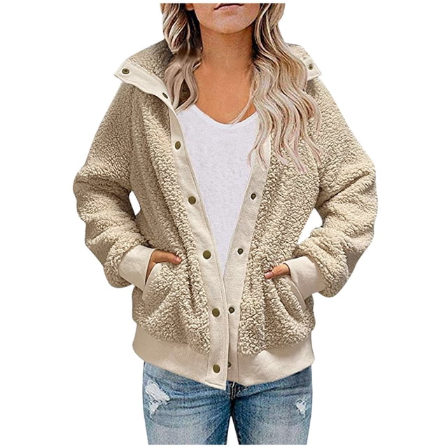 Chaquetas para mujer Chaqueta de abrigo de imitación cálida de moda Botón de invierno Ropa de abrigo de manga larga sólida Odeerbi ODB-3