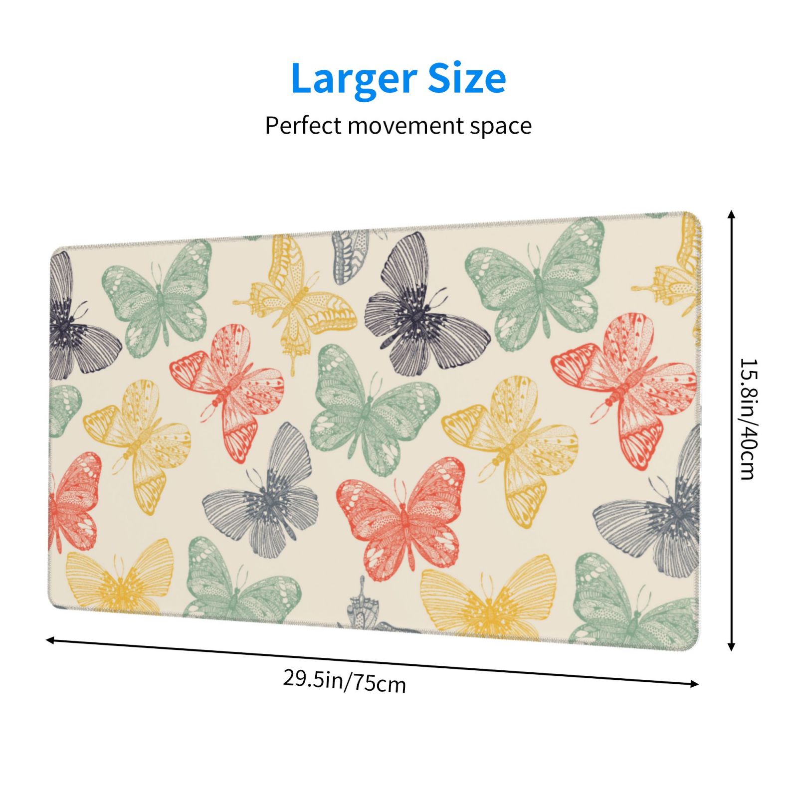 Naloa Butterfly Gaming Mouse Pad Large Mouse Mat Long Extended Desk Pad Non-Slip Rubber Mice Pads Stitched Edges Thin Pad (16x29.5 Inch)