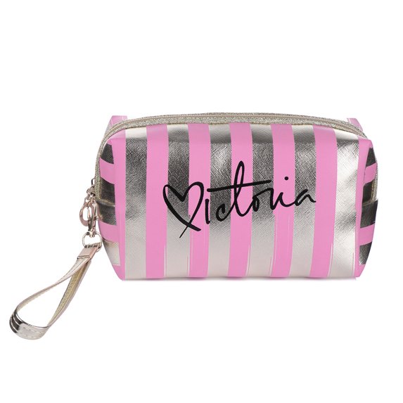 Women Waterproof Travel Wash Pack Laser Makeup Bags Striped Cosmetic Pouch Beauty Tools Organizer Toiletry Storage Case PINK