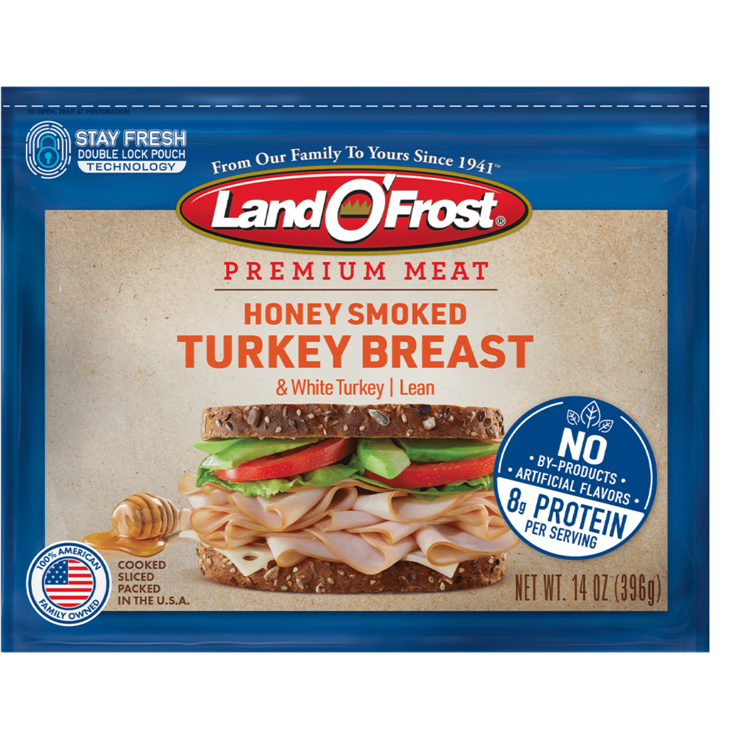 Land O'Frost Premium Sandwich Sliced Deli Lunch Meat, Honey Smoked Turkey Breast, 14 oz Resealable Pouch