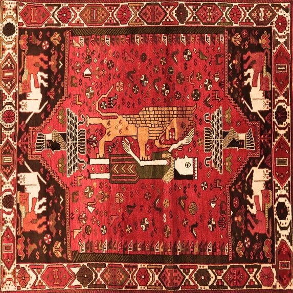 Ahgly Company Indoor Square Animal Orange Traditional Area Rugs, 7' Square