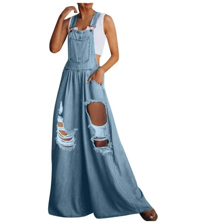 

gvdentm Womens Jeans Jeans Washed Jumpsuits Casual Overalls Rompers Ripped Denim Womens Dressy Bodysuit for Women