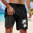 thumbnail image 2 of Men Swim Trunks Palm Tree Beach Quick-Dry Lightweight 2 In 1 4-Way Stretch Bathing Suit Black XXL, 2 of 4