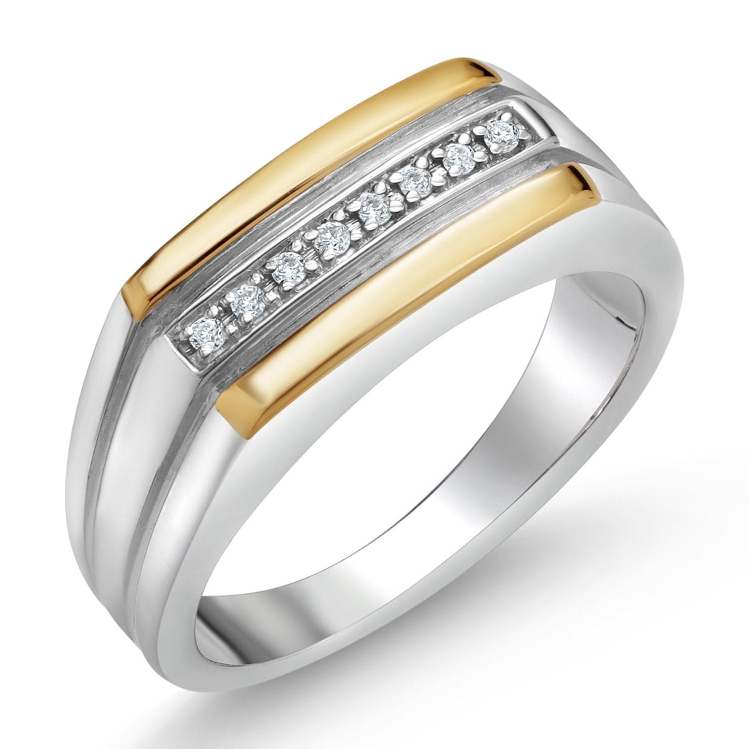 Gem Stone King Men's 925 Sterling Silver and 10K Yellow Gold White Lab Grown Diamond Ring (8MM Width, Size 12)