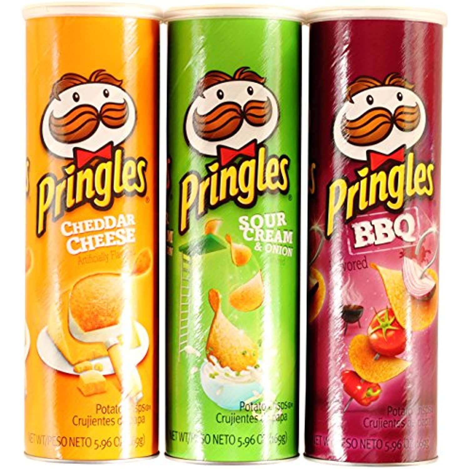 Pringles Potato Chips Variety Bundle: (1) Cheddar Cheese 5.96Oz, (1) Sour Cream And Onion 5.96Oz, (1) Bbq Potato Chips 5.96Oz (3 Pack Total)