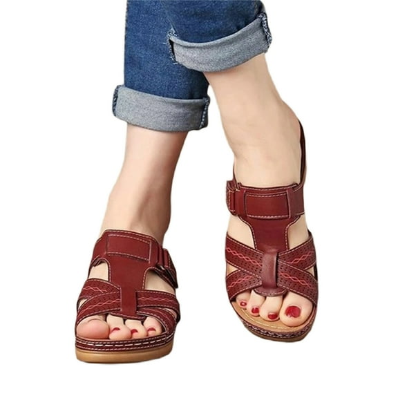 Loliuicca Women's Low Wedge Sandals Vintage Slip On Open Toe Slides Slippers